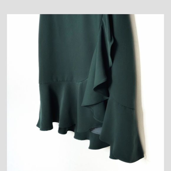 Amanda Uprichard Dress Ruffle Faux Wrap Hunter Green Mini Length Occasion Dress - Picture 8 of 15